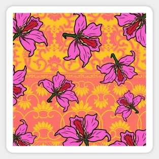 Bauhinia Flower with Orange & Pink Chinoiserie Pattern - Summer Flower Pattern Sticker